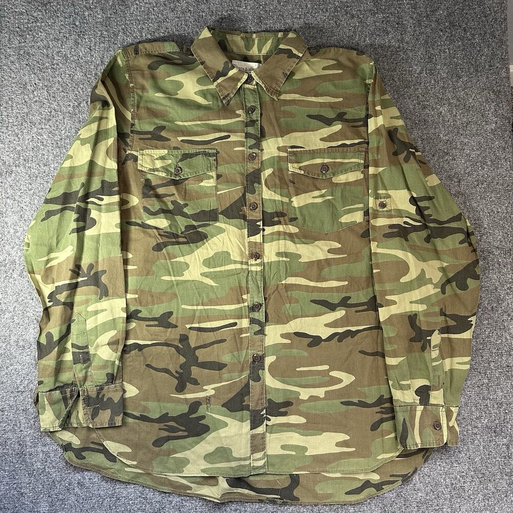 Polo Ralph Lauren Denim & Supply Camo Green Button Up Shirt Women Lg Long Sleeve